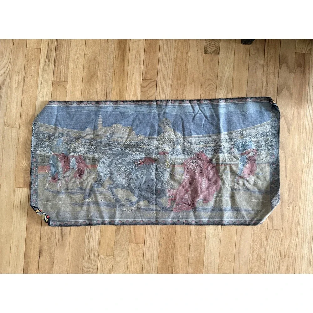 Vintage Spanish Bullfighting Tapestry Matador Woven Wall Hanging Blue Gold Red